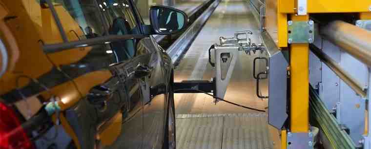 Car on tyre testing machine